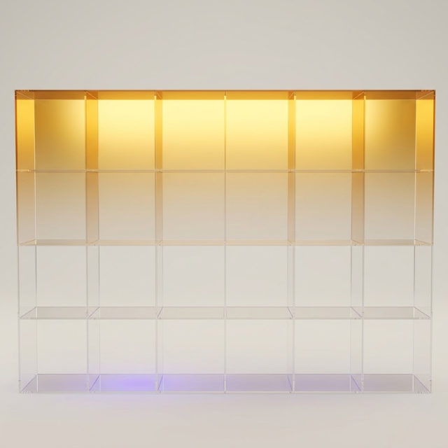亚克力黄色渐变多宝格展示柜盲盒玩具展柜定制