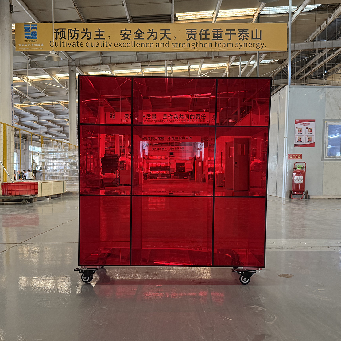 亚克力红色多宝阁底部带有万向轮方便移动有机玻璃展示柜陈列柜 图片 2